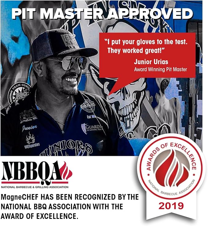 Freedom BBQ Gloves 932°F Heat Rated Magnetic EZ On Off Safety Clips Waterproof for Grills Smokers Fryers Ovens (14")