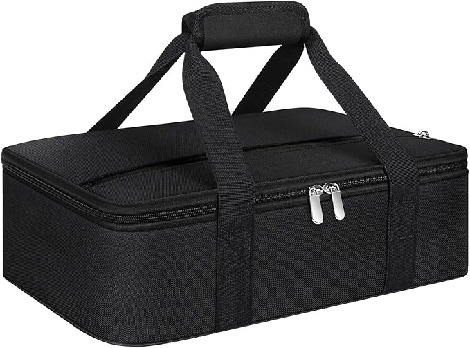 Insulated Casserole Carrier, Portable Casserole Carrier for Hot or Cold Food Lunch Tote Warmer or Cooler Bag, Lasagna Lunch Bag for Potluck Parties- Fits 9" x 13" Baking Dish-Black