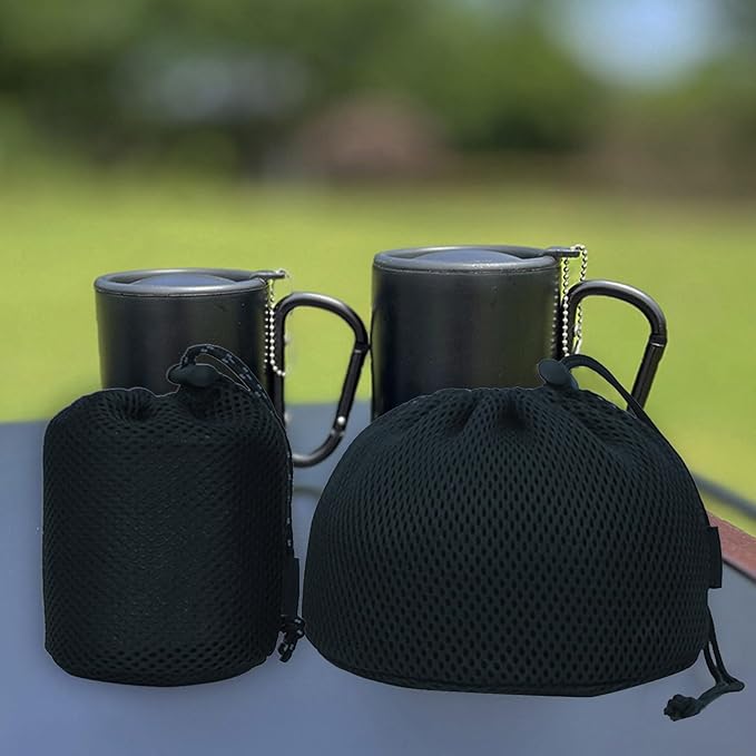 Black Nylon Mesh Bag Travel Stuff Sacks Drawstring Bag Outdoor Pots Storage Bag Camping Tableware Organizers Storage