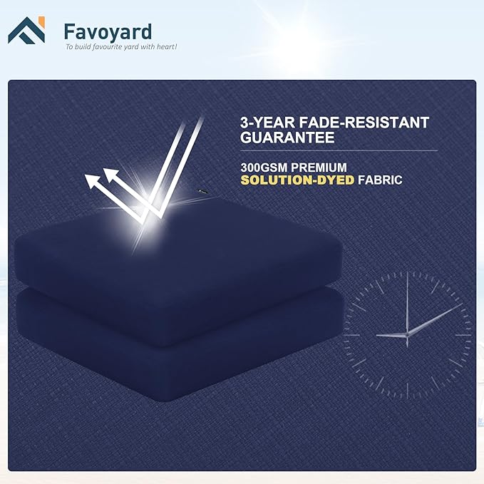 Favoyard Outdoor Chair Cushion 24 x 24 x 4 Inch Rainproof & 3-Year Fade Resistant Patio Furniture Cushions with Removable Cover and Adjustable Ties for Garden Sofa Couch Pads Set of 2, Blue