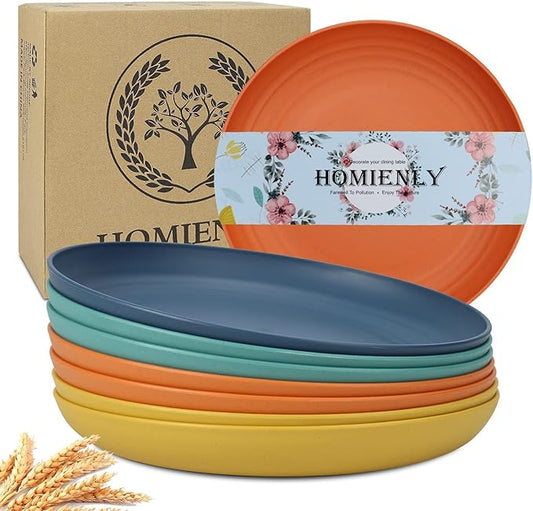 Homienly Deep Dinner Plates Set of 8 Alternative for Plastic Plates Microwave and Dishwasher Safe Wheat Straw Plates for Kitchen Unbreakable Kids Plate Set with 4 Colors (Classic Bright, 9 inch)