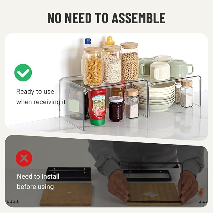 Clear Spice Rack Shelves, Pantry Organizers and Storage Set of 4, Display Shelf Organizer, Room Bathroom Desk Shelf Countertop Organization and Storage, Ideal for Kitchen Cabinet Organizer Shelf