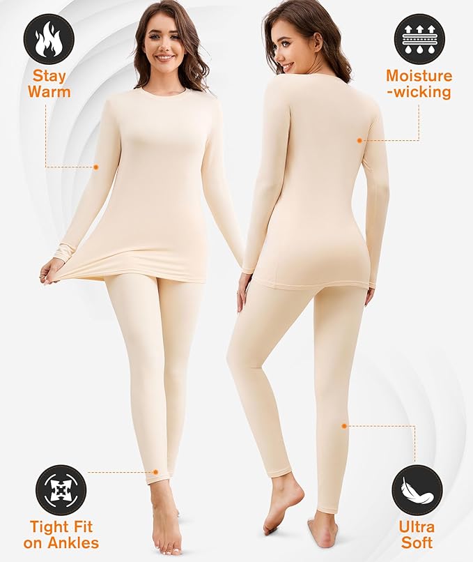 BESTENA Thermal Underwear for Women Base Layer Cold Weather Thermal Set Long Johns Women Thermal Set