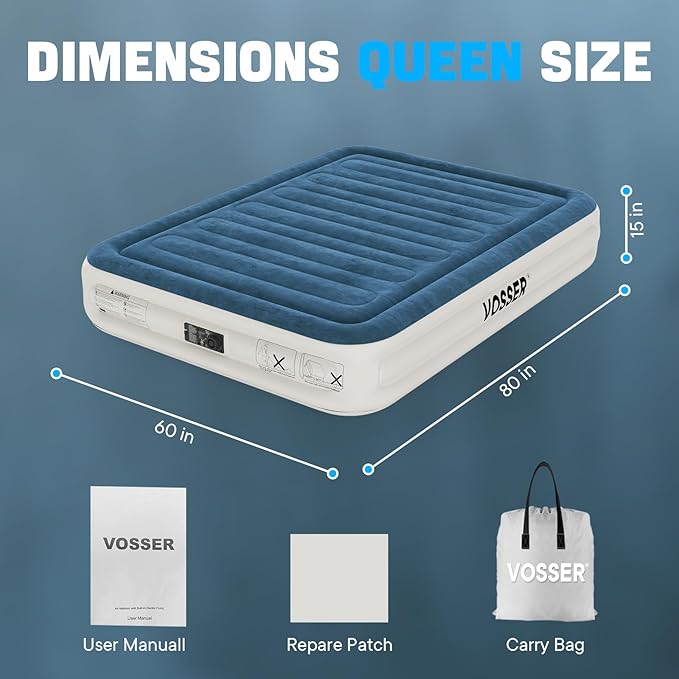 Queen Air Mattress with Built-in Pump,Fast & Easy Inflation/Deflation Inflatable Mattress, Foldable Blow Up Mattress with Storage Bag, Inflatable Bed for Home, Camping & Guests