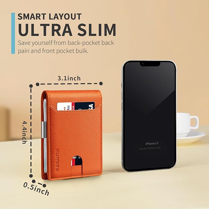 RUNBOX Slim Wallets for Men - Leather Money Clip Mens Wallet - RFID Blocking Front Pocket Bifold Wallet - Thin Credit Card Holder with Gift Box