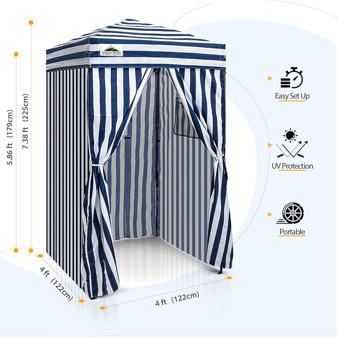 EAGLE PEAK Flex Ultra Compact 4x4 Pop-up Canopy, Sun Shelter, Changing Room, Portable Privacy Canopy Cabana for Pool, Fashion Photoshoots, or Camping, White/Blue