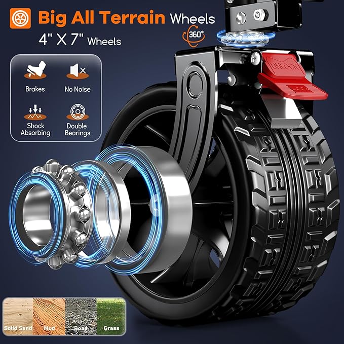 48" L Collapsible Wagon Cart Foldable, 560LB Weight Capacity 300L Heavy Duty Folding Beach Wagons with Big All-Terrain Wheels, Utility Carts for Groceries, Shopping, Camping, Sports - Green