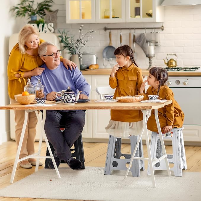 ACSTEP Folding Step Stool 17.5 Inch Heavy Duty Step Stool Foldable for Adults and Kids, Collapsible Stepping Stool with Handle, Non Slip Folding Stools for Kitchen Hold Up to 400lbs (Grey 1PC)