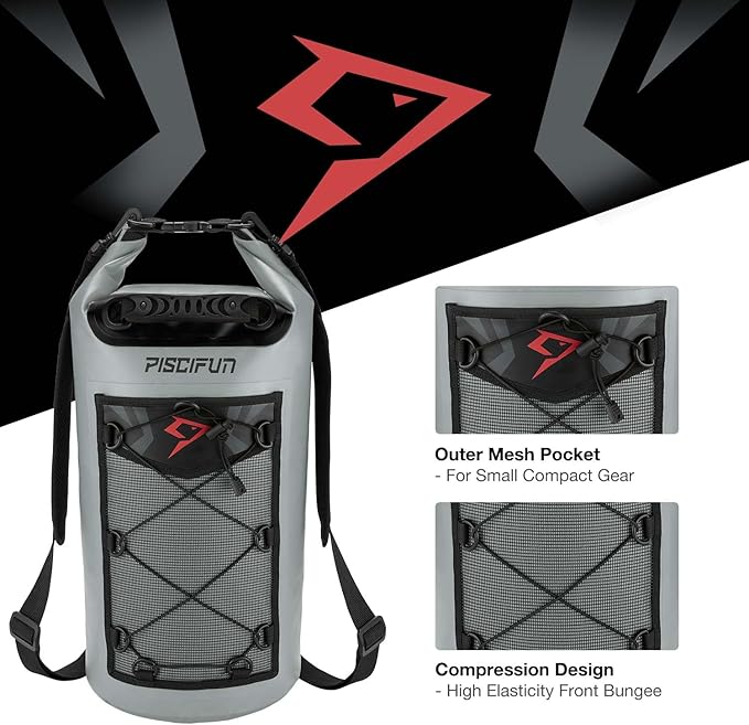 Piscifun Dry Bag, Waterproof Floating Backpack 5L/10L/20L/30L/40L with Waterproof Phone Case for Boating, Kayaking, Fishing