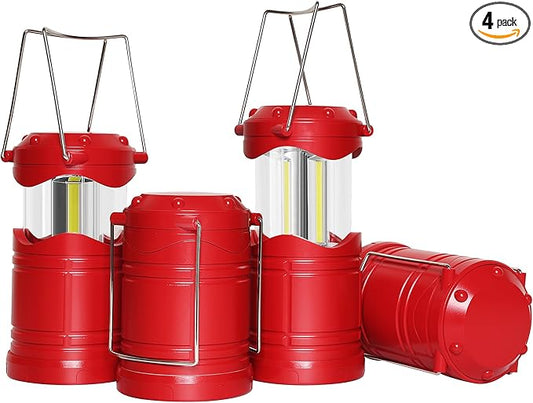 Lichamp LED Camping Lantern, 4 Pack Battery Powered Flashlight for Power Outages, Portable Collapsible Hanging Light Essential for Home, Outdoor, Emergency Lamp Survival Kit Gear for Hurricane, Red