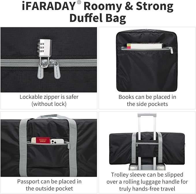 Foldable Duffle Bag for Travel - 30 inch / 75L Large Spare Travel Duffel Bag Lightweight with Trolley Sleeve - Black