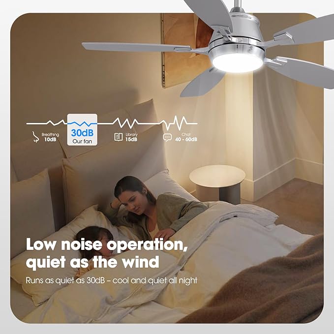 42" Ceiling Fan with Light, Modern Low Profile Ceiling Fan with Light, DC Reversible Motor, Smart APP & Remote Control, Whisper Quiet, Dimmable LED for Bedroom/Living Room