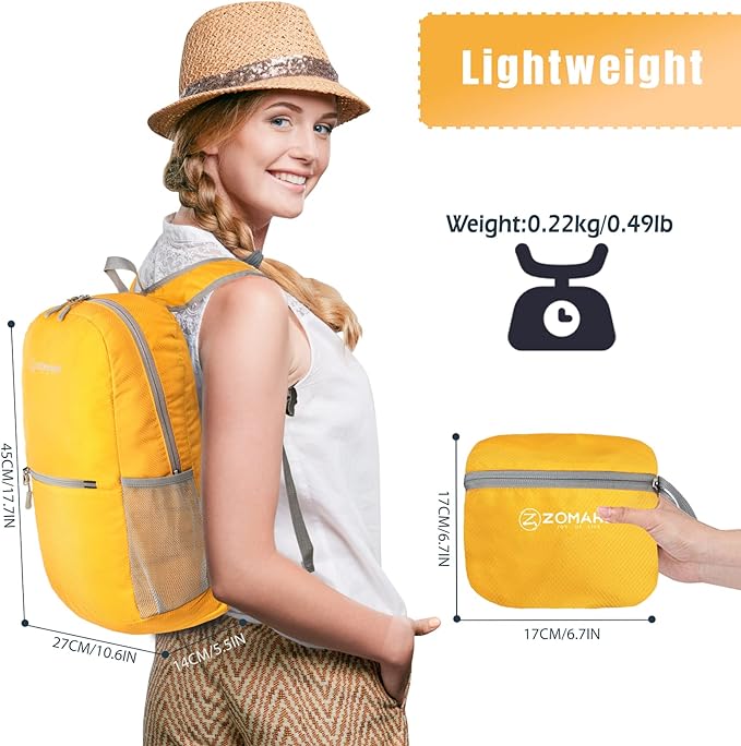ZOMAKE Ultra Lightweight Hiking Backpack 20L, Packable Small Backpacks Water Resistant Daypack for Women Men(Yellow New)