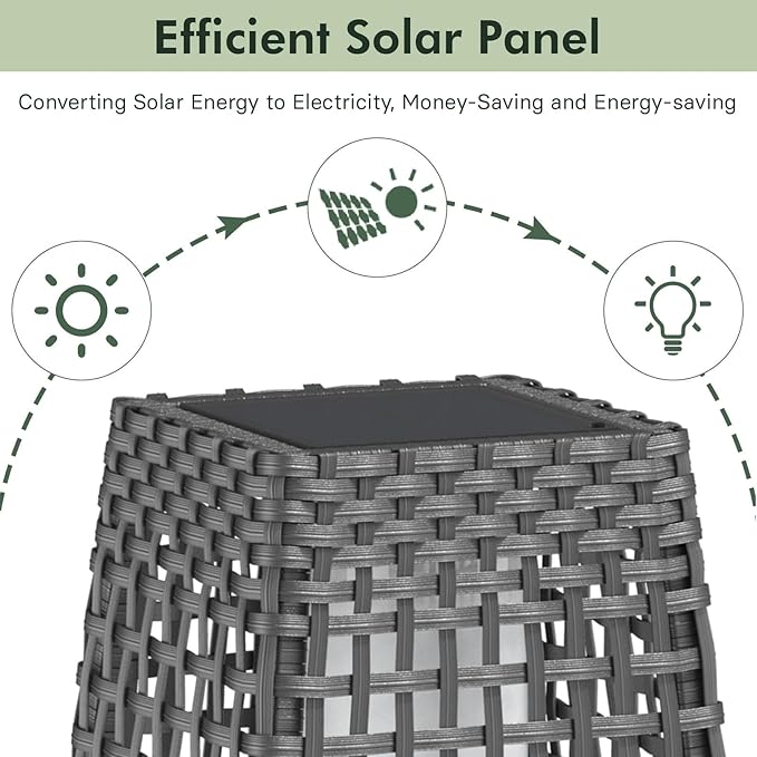 Grand patio Outdoor Floor Lamp Solar Powered Lantern Water-Resistant Wicker Deck Light for Garden or Porch -Large Fuji, Silver Gray