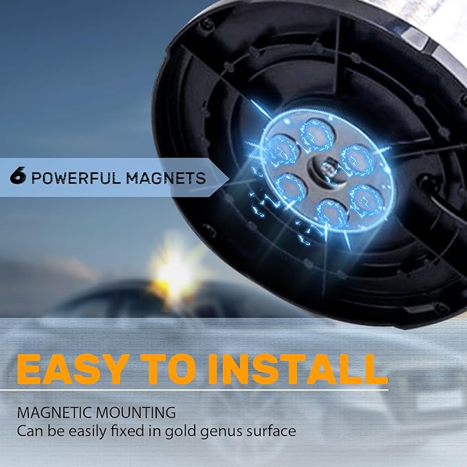 1PCS 96-LED Emergency Lights for Vehicles, 7" Magnetic Rooftop Beacon Light, Rotating Beacon Light, Mini Strobe Warning Forklift Lights, Flashing Lights for Vehicles Trucks Tow(Amber-White)