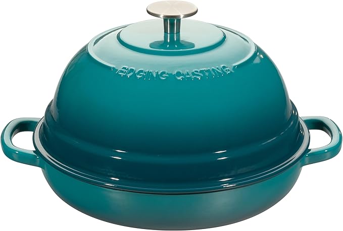 Enameled Cast Iron Dutch Oven Pot with Lid, Round Bread Oven for Homemade Sourdough Bread Baking, 6 Quart, Darkcyan