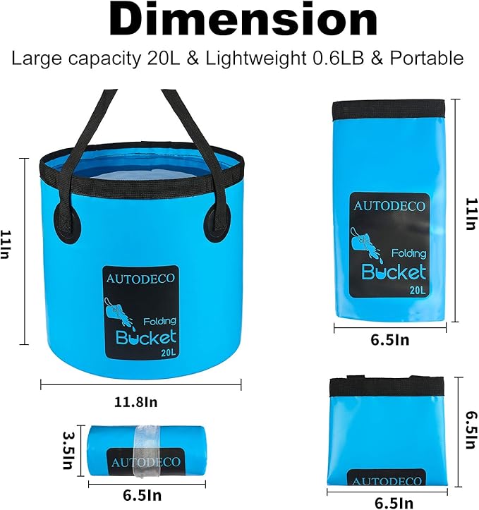 AUTODECO Collapsible Bucket 5 Gallon Container Folding Water Bucket Portable Wash Basin 20L