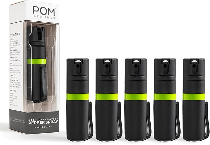 POM Pepper Spray Pocket Clip, Quick Flip Top Safety, Maximum Strength OC Formula with UV Marking Dye, Safe Compact and Tactical Design for Everyday Carry, 25 Bursts, 10 ft Range, 0.5 fl oz