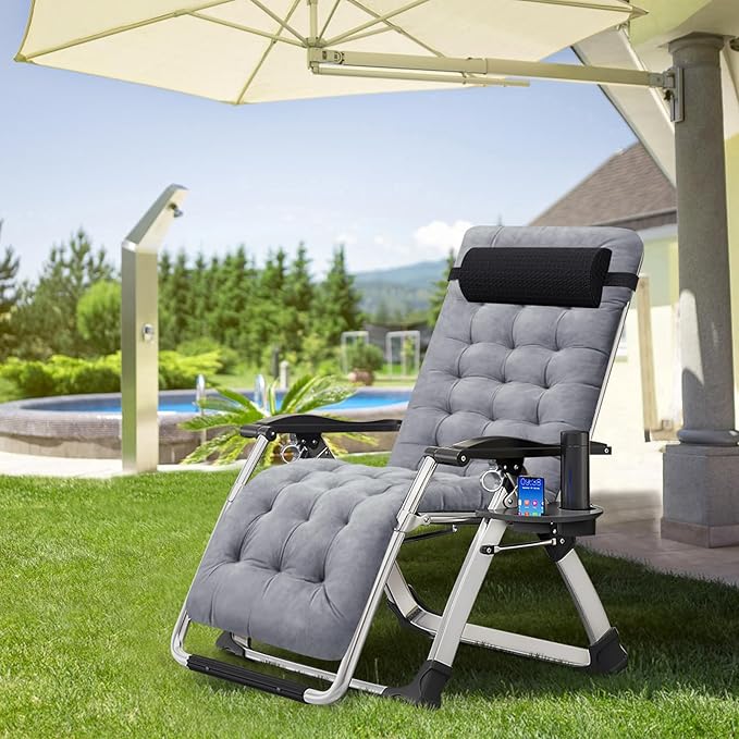 ABORON Zero Gravity Chair,Premium Outdoor Lawn Folding Lounge Chairs,Sturdy Adjustable Reclining Patio Chairs with Removable Cushion,Headrest & Tray