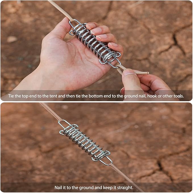 TOBWOLF 10PCS Tent Spring Buckle, Windproof Stainless Steel Rope Tensioner Awning Fixed Hook Buckle, Portable Camping Tent Fixed Buckle, Spring Buckle Set for Outdoor Camping, Dog Training, Swing