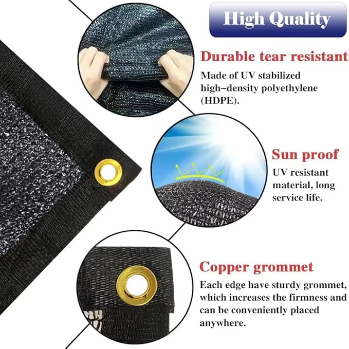 8X20Ft Shade Cloth for Garden, 90% Black Sun Shade Mesh for Plants Heat Protection, Outdoor Sunblock Mesh Tarp for Greenhouse, Plant Cover, Balcony, Gazebo, Deck, Porch, Carport
