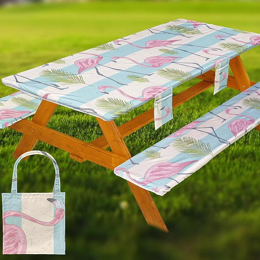 Fitted Picnic Table Cover with Bench Covers Set, Waterproof Lightweight Rectangle 96in Folding Table Cloths Canopy Shade Slipcover Cool Unique Fun Camping Gift for Camper Women Men Family Rv Owners