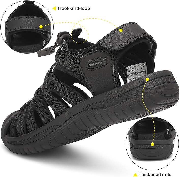 Dannto Women's Closed Toe Hiking Sandals Walking Water Sandal Comfort Athletic Sport Outdoor Sandals