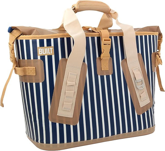 BUILT Large Welded Soft Portable Cooler Bag with Wide Mouth Opening, Insulated and Leak Proof Design, Durable and Lightweight for Outdoor Use, Atlantic Stripe Pattern