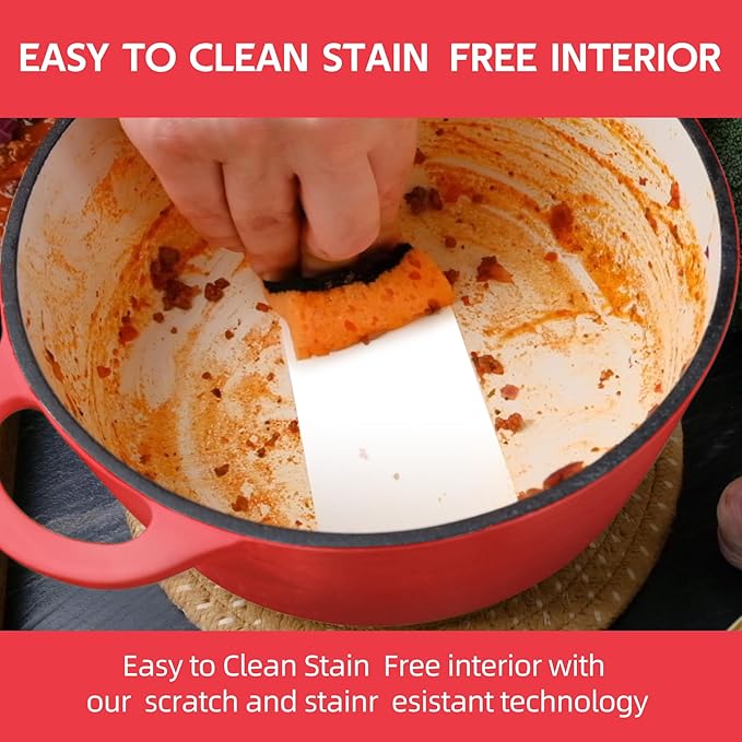 3 Quart Dutch Oven Enameled Cast Iron with Lid - Big Dual Handles - Oven Safe up to 500°F - Classic Round Pot for Versatile Cooking Red