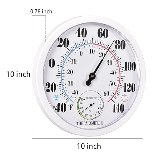 Indoor Outdoor Thermometer Large Waterproof Wall Patio Weather Thermometer No Battery Required Hanging Decor (White)