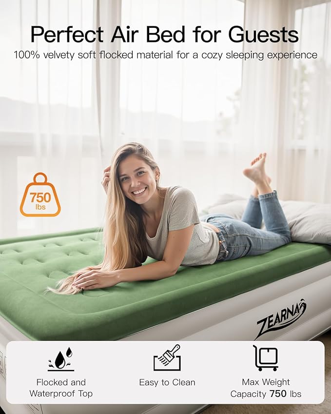 King Size Air Mattress with Built in Pump, 18" Raised Comfort Air Bed, Upgraded Flocked Top Blow up Mattress with Carrying Bag, Inflatable Mattress for Guests & Home, AirBed, 750 lbs Max