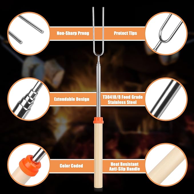 Briout Marshmallow Roasting Sticks - Smores Stick for Fire Pit - Hot Dog Campfire Skewers Marshmallow Camping 32 Inch Long Extendable Forks - 5 Pack