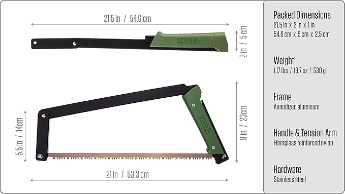 AGAWA - BOREAL21 TRIPPER KIT - 21 inch folding bow saw, rugged cordura sheath, additional aggressive blade (Black Frame - Green Handle)