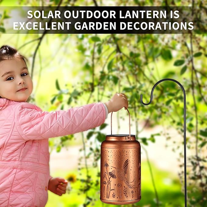 Solar Lanterns Outdoor Waterproof Hummingbird Garden Decor Christmas Gifts for Women Mom Grandma Hanging Lights Metal Decoration Outside for Yard, Patio,Backyard,Porch(Long-Tailed Hummingbird)