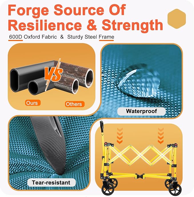 Collapsible Wagon Cart with Wheels, Heavy DutyFoldable Wagon Cart with 230lbs Weight Capacity, UtilityBeach Wagons Portable for Outdoor, Grocery, Camping,Shopping, Green