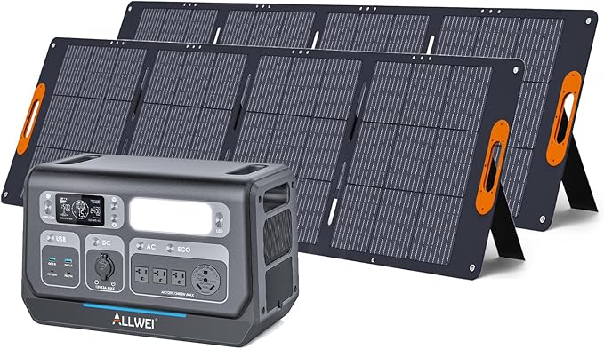 ALLWEI LiFePO4 Solar Generator 2400W(Surge 4800W) with 2x 200W Solar Panels, 2048Wh Portable Power Station, 4 AC Outlet, Expandable to 10240Wh, UPS Battery Generator for Outdoor RV Camping Home Use