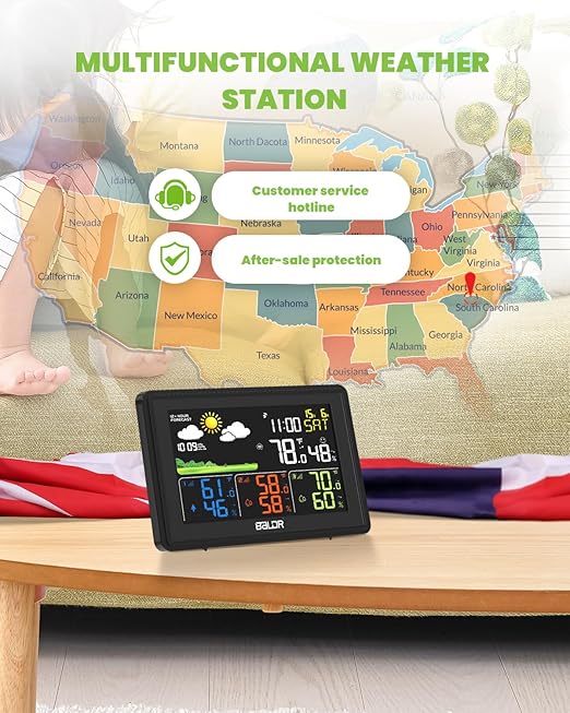 BALDR Wireless Color Display Weather Station with Moon Phase, Barometric Pressure, Temperature and Humidity Sensors for Indoors and Outdoors