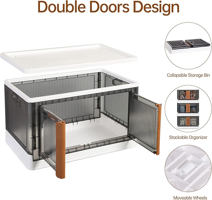 HAIXIN Storage Bins with Lids - Collapsible Storage Bins, Wardrobe Closet Organizer, 19 Gal Stackable Toy Storage, Foldable Plastic Storage Container with Door, Crate for Book Storage (3 Pack)