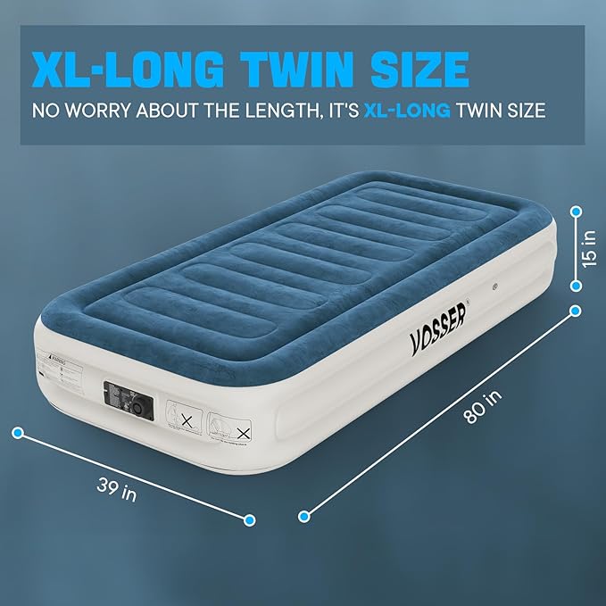 Twin Air Mattress with Built-in Pump,Fast & Easy Inflation/Deflation Inflatable Mattress, Foldable Blow Up Mattress with Storage Bag, Inflatable Bed for Home, Camping & Guests