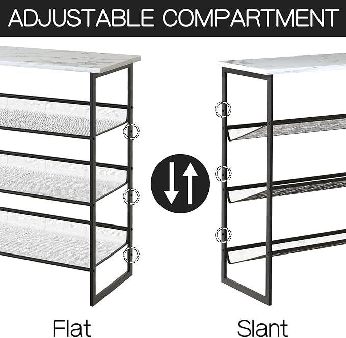 Garden 4 you 4 Tiers White Marble Shoe Rack,Freestanding Organizer Multi-Purpose Adjustable Flat and Slant Storage Rack Shoe Shelf, High Heels Potted Plant for Entryway Hallway Living Room Closet