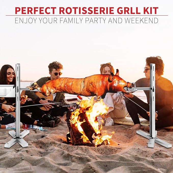 Electric Rotisserie Grill Kit, 150LB Pig Spit Rotisserie Grill, Stainless Steel Tripod Stand, 52' Pig Lamb Hooded Roaster, Charcoal Spit with 30W Motor & Height Adjustable for Camping