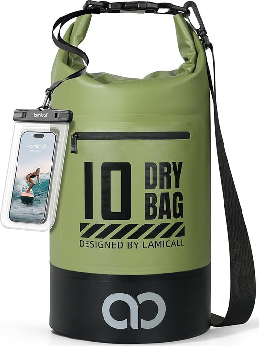 Lamicall Dry Bag Waterproof Backpack - [Zippered Pocket] 5L/10L/20L/30L/40L Roll Top Waterproof Bag with Water Proof Phone Pouch, Floatable Drybag for Swimming, Boating, Kayaking, Camping, Beach