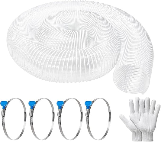 4" x 10' PVC Dust Collection Hose, Puncture-Resistant, Heavy-Duty Flexible Clear Fume Hose with Carbon Steel Wire Coil for Dust Collection Systems, Woodworking, Workshops