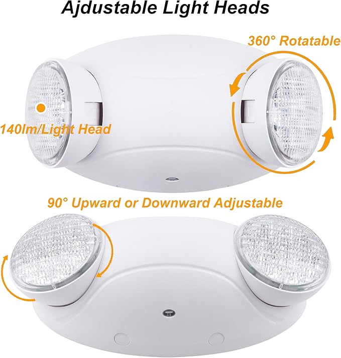 LIT-PaTH LED Emergency Lighting Fixtures with 2 LED Bug Eye Heads and Back Up Batteries- US Standard Exit Light, UL 924 and CEC Qualified, 120/277 Voltage, White, 12-Pack