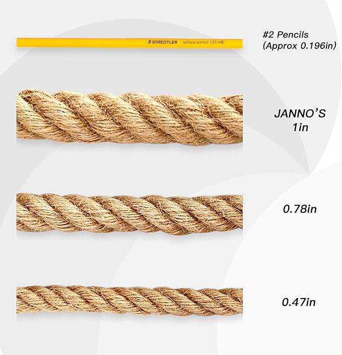 48 feet 1Inch Thick Manila Rope, JANNO Natural Twisted Hemp Rope for Tug War Home Garden Decorating, Hammock, Railings, Landscaping, Boat Fixing, Packing, DIY Arts Crafts, Cat Scratching Post and More