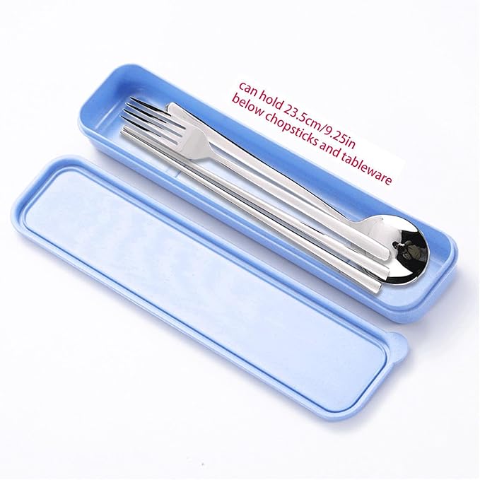 1Pcs Simple Utensil Holder with Lid, Reusable Utensils Wheat Straw Travel Cutlery Box，Portable Flatware Box Travel Tableware Storage Case, Simple Tableware Storage Boxs Case for Cutlery Kit (Blue)