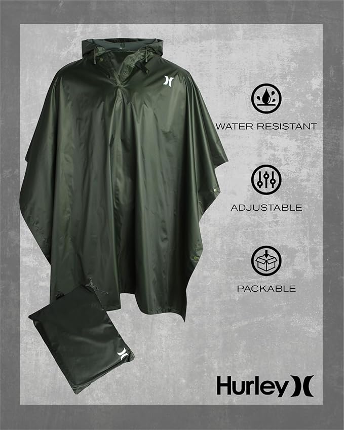 Hurley Ponchos Adult - Waterproof Rain Ponchos for Adults, Lightweight Packable Rain Poncho for Hiking, Camping & Emergency