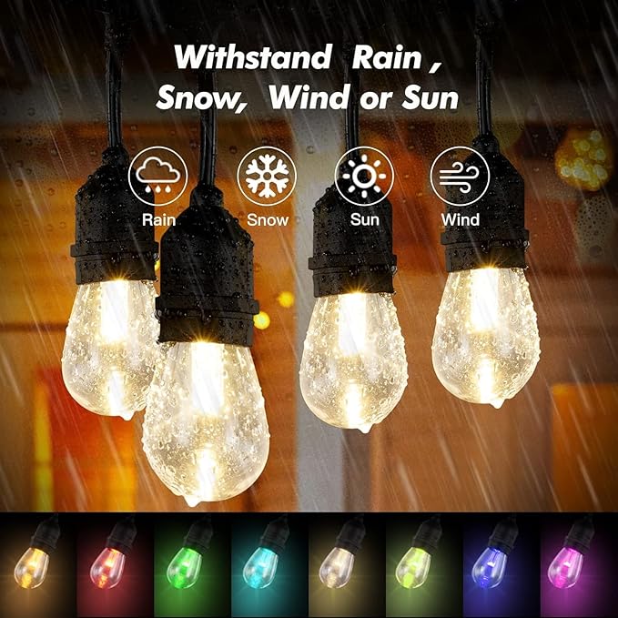 Auroraworld Outdoor String Lights, 24FT Color Changing Patio Lights Outdoor for Patio
