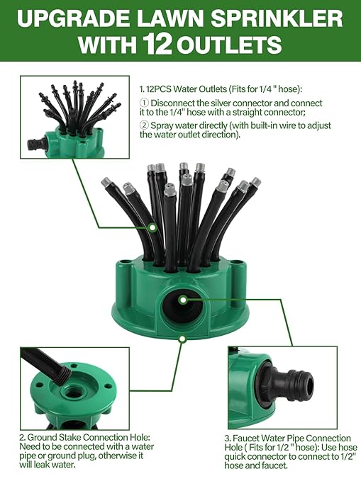 150FT Automatic Drip Irrigation Kit with Lawn Sprinkler, Kalolary 1/4" 1/2" Garden Watering System with 4/7mm 16mm Tube Locked Drip Irrigation Emitter Fittings Adjustable Sprinkler System for Outdoor