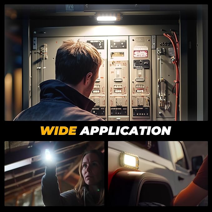 2Pack LED Work Light, 1500Lumens Rechargeable Magnetic Flashlight Rotatable Mechanic Light with Hanging Hook Job Site Lighting, Portable Worklight for Repairing Working Camping Hiking